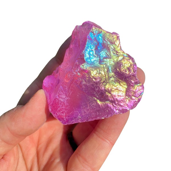 Raw Fuchsia Aura Quartz Crystal 1"-2" - Raw Pink Purple Aura Quartz Stone - Rough Aura Quartz Crystal - Raw Aura Quartz Stone - Rainbow Aura