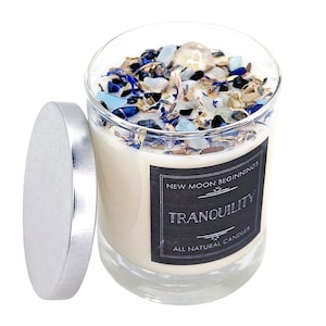 Tranquility Candles - Kristall- och örtljus - Vaniljaromaterapiljus - Kvarts- och akvamarinljus - Lugnande sojaljus - Handgjort!