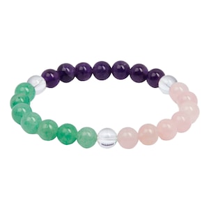 Attract Love Bracelet 8mm Elastic Bracelet - heart chakra - Crystal Bracelet - Rose Quartz, Amethyst, Green Aventurine, Clear Quartz