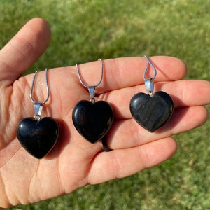 Black Obsidian Heart Necklace with 18" Chain - Black Obsidian Crystal Heart Pendant - Healing Crystal Necklace - Black Obsidian Stone Heart