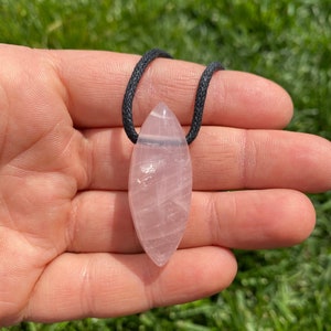 Rose Quartz Pendant on 28" Black Cord - Polished Rose Quartz Marquise Necklace - Crystal Necklace - Rose Quartz Jewelry image 3