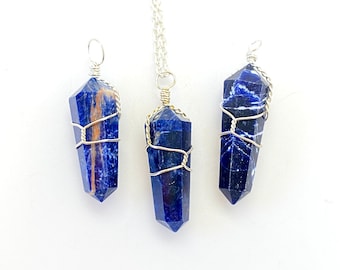 Sodalite Necklace - Wire Wrapped Sodalite Pendant - Polished Sodalite Point Pendant - Healing Crystal Necklace - Sodalite Jewelry
