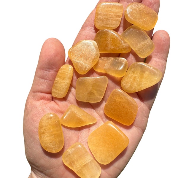 Orange Calcite Tumbled Stone Slab - Orange-Yellow Calcite Slice - Calcite Worry Stone - Energizing Crystal - Orange Calcite Slab or Slice