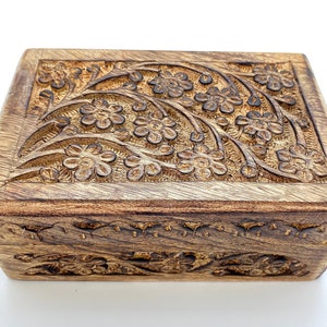 Floral Carved Wooden Box 2 Sizes Gift Box Decorative Box Tarot Card Box Jewelry Box Wood Box Floral Box Keepsake Box image 1