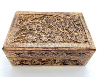 Floral Carved Wooden Box - 2 sizes - gift box - decorative box - tarot card box - jewelry box - wood box - tarot box - card box - carved