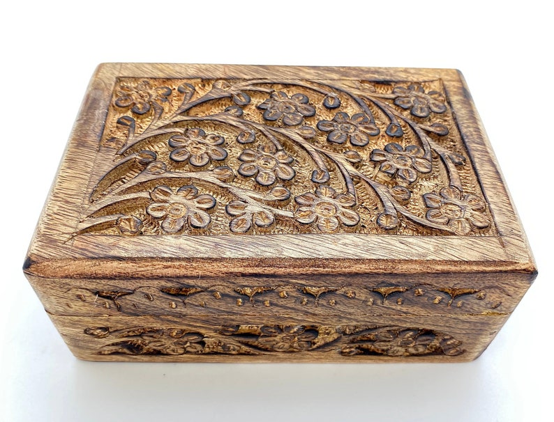 Floral Carved Wooden Box 2 Sizes Gift Box Decorative Box Tarot Card Box Jewelry Box Wood Box Floral Box Keepsake Box image 1