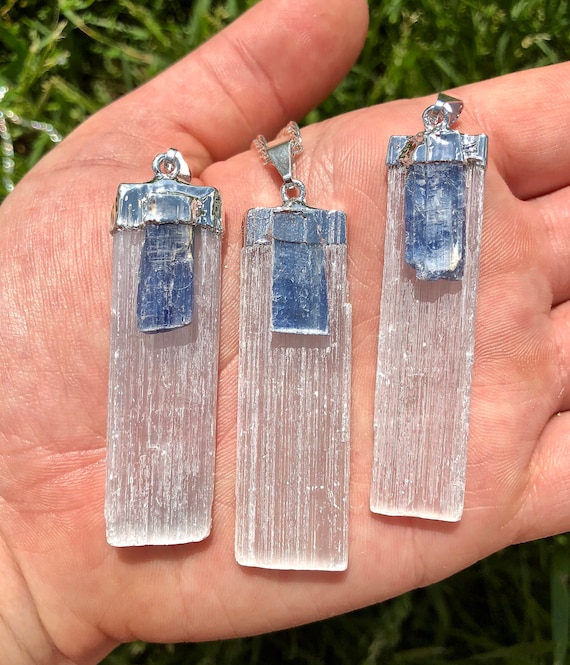 Beautiful Blue Kyanite polished pendant set in sterling silver powerful protection amulet