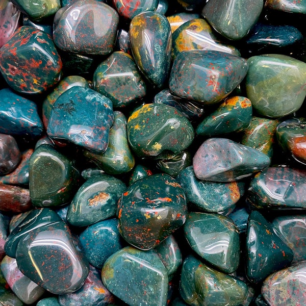 Bloodstone Tumbled Stone - Multiple Sizes Available - Tumbled Bloodstone Crystal - Bloodstone Gemstone - Green & Red Bloodstone from India