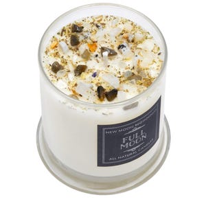 Full Moon Candles - Purification & Cleansing Crystal Candle - Soy Ritual Candle - Selenite and Moonstone Candle - New Moon Beginnings