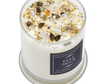 Full Moon Candles - Purification & Cleansing Crystal Candle - Soy Ritual Candle - Selenite and Moonstone Candle - New Moon Beginnings