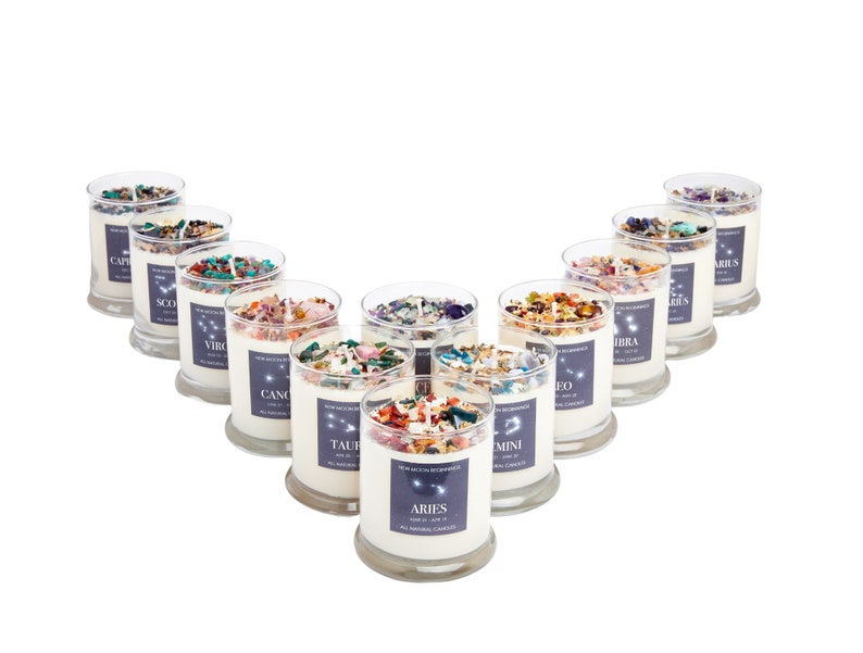 Zodiac Candles with Crystals and Herbs Zodiac Sign Candles Crystal Candles Zodiac Gifts Zodiac Intention Candles Soy, Handmade image 6