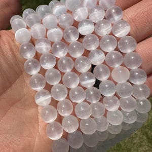Selenite Bead Strands - Multiple Sizes Available! - Polished Selenite Crystal Beads - Round Beads for Jewelry - Selenite Gemstone Beads