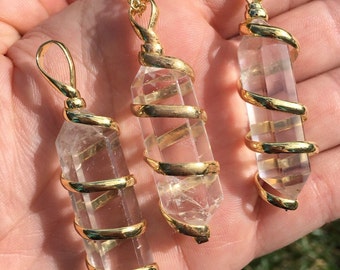 Colgante de cuarzo - Collar en espiral de cristal de cuarzo - Joyería de cuarzo transparente - Collares de cristal - Colgante de punta de cristal de cuarzo