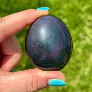 Rainbow Obsidian Palm Stone - Polished Rainbow Obsidian Crystal Palmstone - Real Rainbow Obsidian Worry Stone - High Quality Rainbow Flash