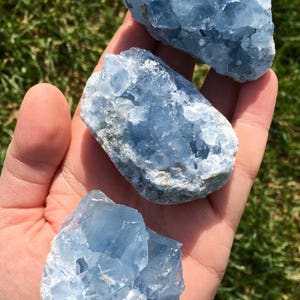 Raw Celestite Cluster (0.5&quot; - 6.5&quot;) Blue Celestite Geode - Rough Celestine Stone Cluster - Natural - Genuine Blue Celestite Crystal Cluster