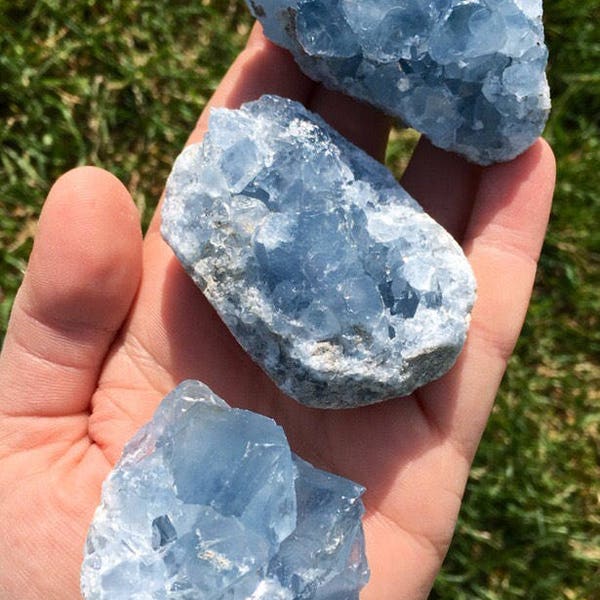 Raw Celestite Cluster (0.5" - 6.5") Blue Celestite Geode - Rough Celestine Stone Cluster - Natural - Genuine Blue Celestite Crystal Cluster