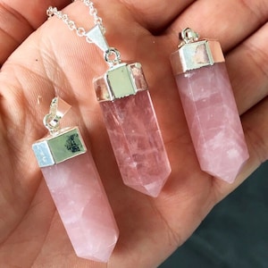 Rose Quartz Point Necklace - Rose Quartz Pendant - Polished Rose Quartz Crystal Point Pendant - Rose Quartz Jewelry - Crystal Necklace
