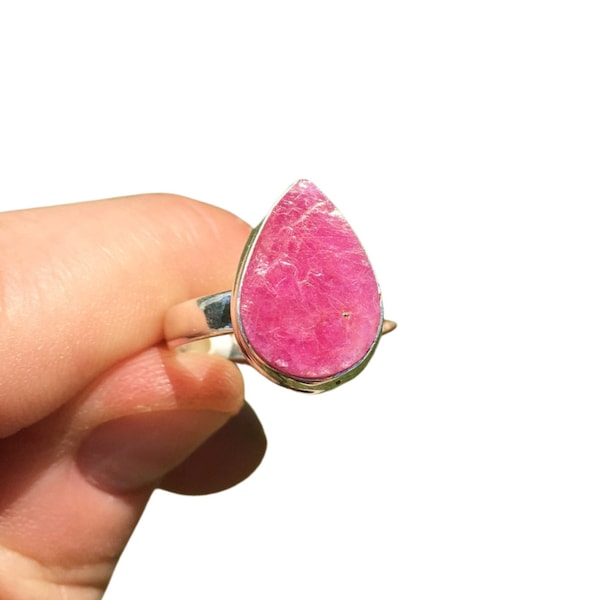 Natural Ruby Ring Size 8 Ring Sterling Silver - Ruby Stone Ring - 100% natural ruby crystal ring - ruby jewelry - natural ruby jewelry 4