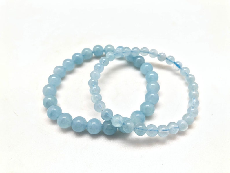 Aquamarine Bracelet AA Grade Aquamarine Elastic Bracelet Aquamarine Jewelry Blue Stretch Bracelet Genuine Aquamarine Gemstone image 3