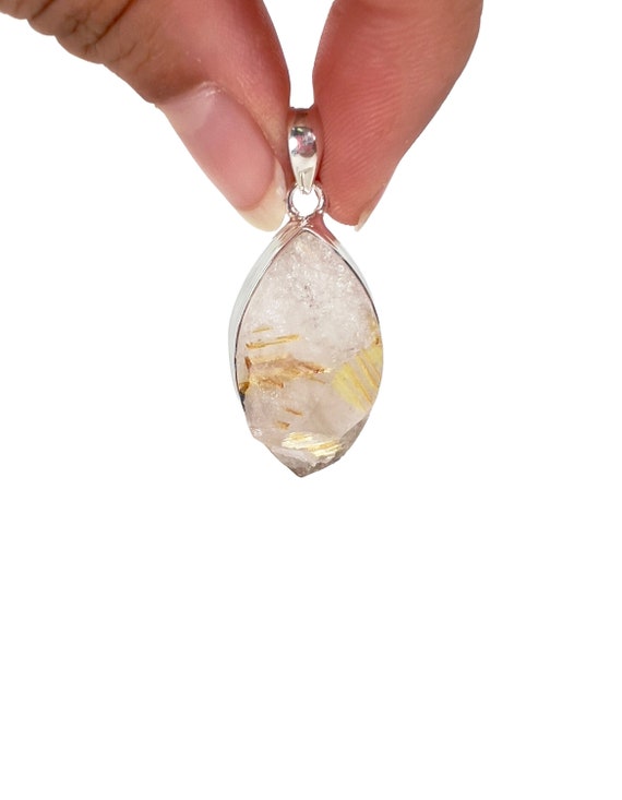 Raw Rutilated Quartz necklace Sterling silver - rough golden rutilated quartz pendant - gold rutilated quartz jewelry - Crystals 23