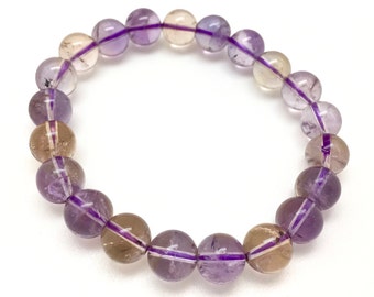 Ametrine Bracelet - Elastic Bracelet - Ametrine Jewelry - Amethyst and Citrine - Stretch Bracelet - Genuine Ametrine Crystal Bracelet