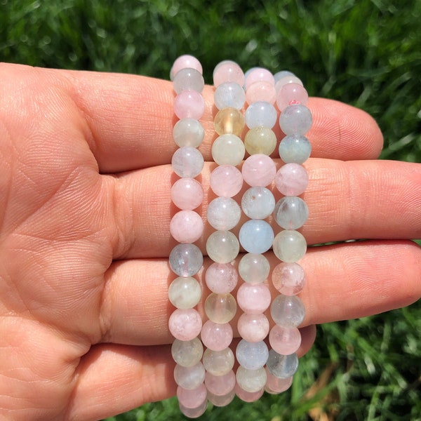 Multicolor Beryl Bracelet - Elastic Bracelet - Morganite, Aquamarine, Kunzite, Heliodor - Beryl Jewelry - Stretch Bracelet - Pastel Bracelet