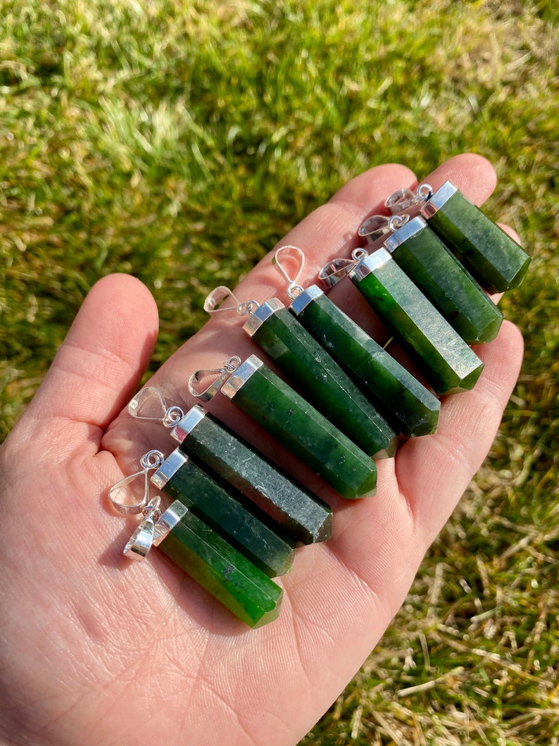Nephrite Jade Stone Point Pendant - Sterling Silver Pendant - Polished Nephrite Jade Point - Jade Jewelry - Crystal Necklace image 7