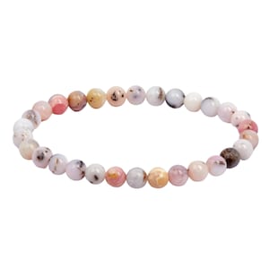 Bracelet élastique en opale rose (6 mm) - Pierre d&#39;opale rose - Bijoux en opale du Pérou - Bracelet extensible - Bracelet délicat en opale rose