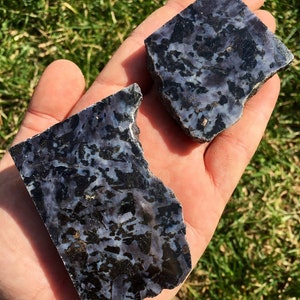 Indigo Gabbro Stone Slice (1.5&quot; - 3&quot;) Mystic Merlinite Stone Slice - Indigo Gabbro Crystal - Polished Indigo Gabbro Slab - Merlinite Slab