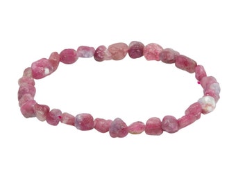 Pink Tourmaline Stone Bracelet - Pink Tourmaline Elastic Bracelet - Pink Tourmaline Jewelry - Dainty Pink Tourmaline Gemstone - Pink Chips