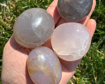 Blue Rose Quartz Crystal Palm Stone (1" - 3") Blue Rose Quartz Stone - Blue Rose Quartz Crystal - Blue Moon Quartz Stone - Girasol Quartz