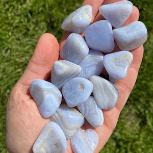 Blue Lace Agate Tumbled Stone - Grade B - Multiple Sizes Available - Tumbled Blue Lace Agate Crystal - Polished Blue Agate Healing Crystal