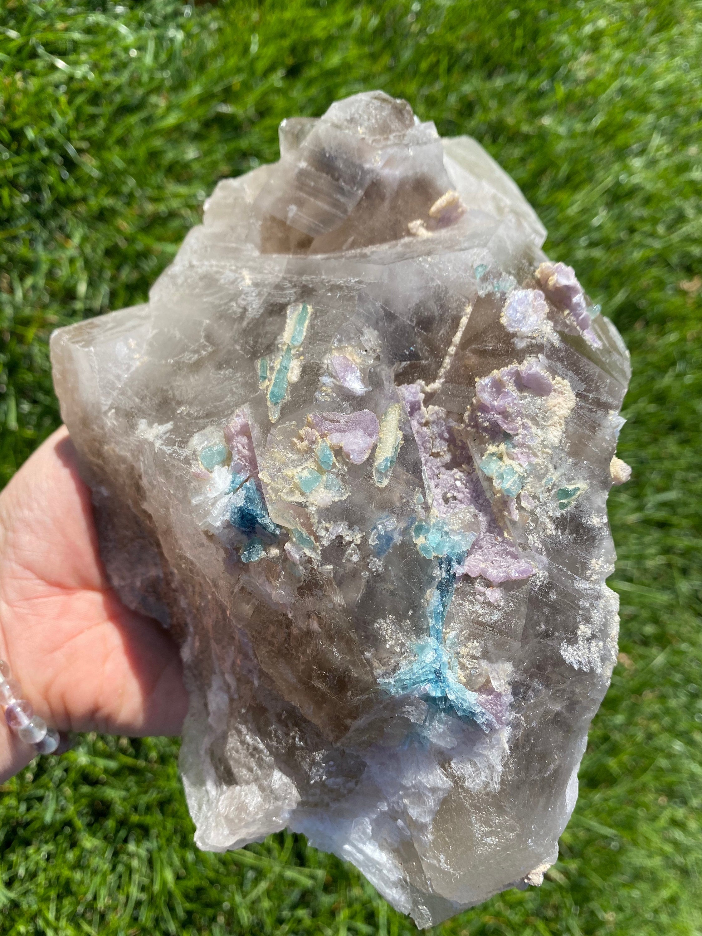 Mixed Aquamarine, Lepidolite, & Tourmaline in Smoky Quartz - Blue Crystal Specimen Mineral 1 20% Off