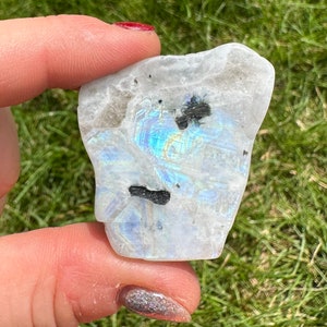 Rainbow Moonstone Crystal Slice - Flashy Rainbow Moonstone Slab - White Labradorite Stone Slab - Polished Rainbow Moonstone Slice