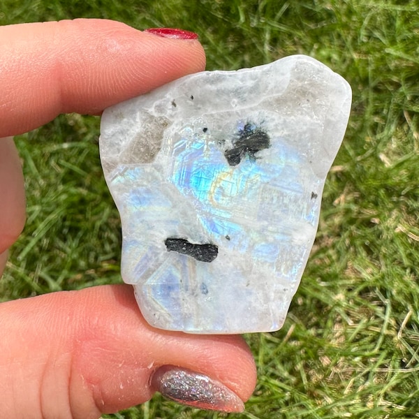 Rainbow Moonstone Crystal Slice - Flashy Rainbow Moonstone Slab - White Labradorite Stone Slab - Polished Rainbow Moonstone Slice