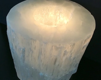 Raw Selenite Tealight Holder - 3" - 4" - Selenite Candle Holder - Selenite Crystal Tealight Holder - Crystal Candle Holder - Selenite Tower