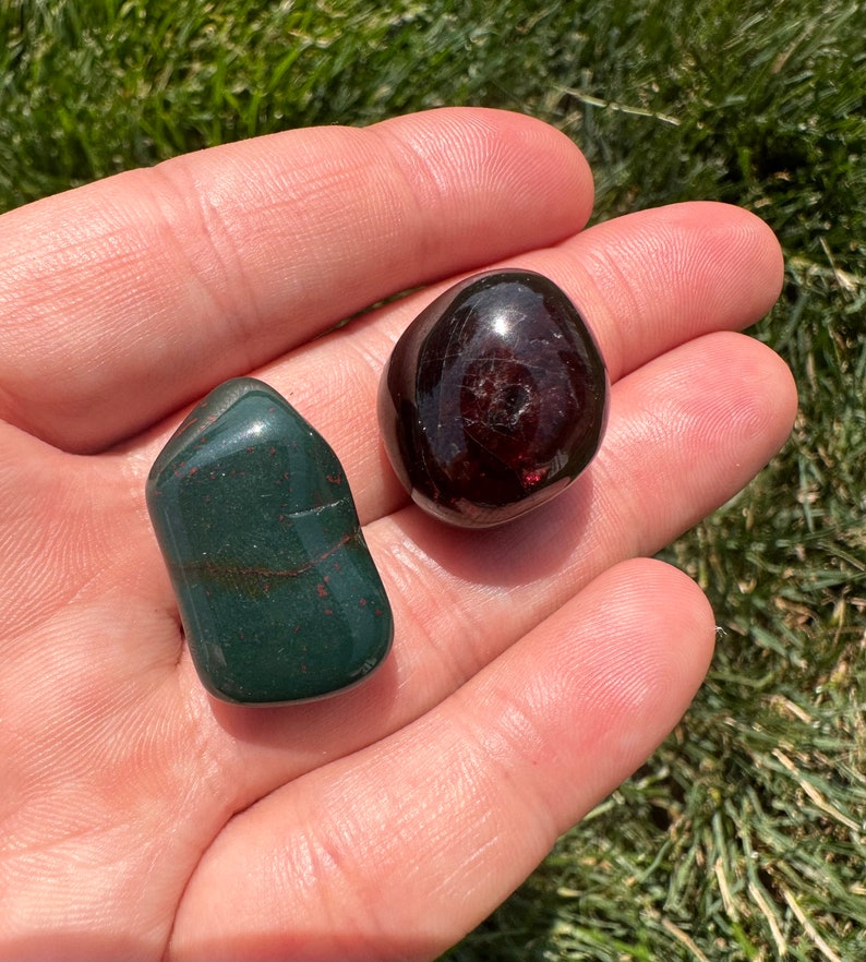 Bloodstone & Garnet Crystal Set Strength and Healing Tumbled Bloodstone Tumbled Garnet Root Chakra Crystal Kit Protection Stones image 4