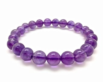 Amethyst Bracelet 8mm Elastic Bracelet - A Grade Amethyst Jewelry - Purple Stone Bracelet - February Birthstone - Amethyst Stretchy Bracelet