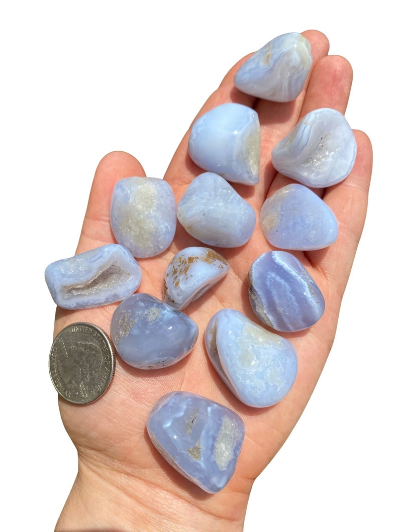 Chalcedony Tumbled Crystal Grade B Multiple Sizes Available Tumbled Blue Chalcedony Stone Polished Blue Chalcedony Gemstone image 6