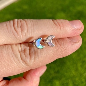Rainbow Moonstone Earrings - Rainbow Moonstone Moon Earrings - Sterling Silver - Rainbow Moonstone Jewelry - Rainbow Moonstone Stud Earrings