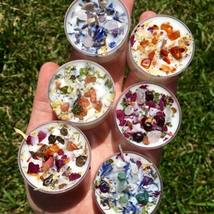 Crystals & Herbs Tealight Candles - Soy Energy Candles - Aromatherapy Candles - Soy Tealights - Handmade Crystal Candles - Cute Candle Gift!