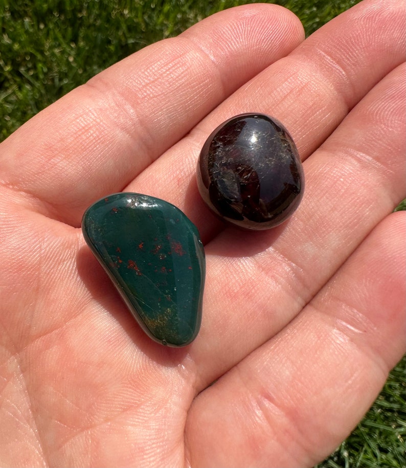 Bloodstone & Garnet Crystal Set Strength and Healing Tumbled Bloodstone Tumbled Garnet Root Chakra Crystal Kit Protection Stones image 7