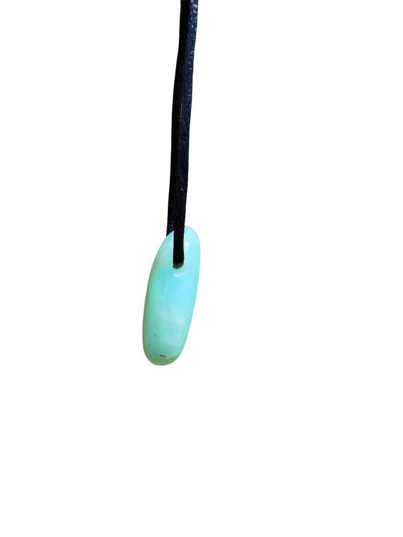 Blue Andean Opal Stone Pendant w/ 28" Black Cord - Blue Peruvian Opal Crystal Necklace - Polished Blue Opal Necklace - Crystal Necklace image 4