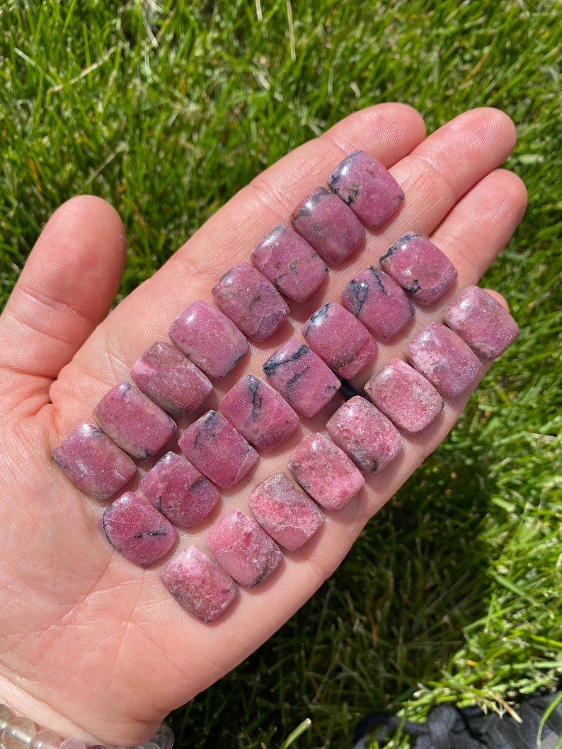 Cabujón de rodonita rectangular (1,49-1,88 cm) - Cabujón de rodonita pulida - Cabujón de cristal de rodonita pulida - Piedra rosa imagen 3