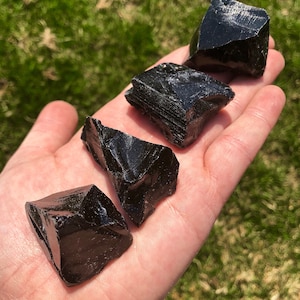 Piedra de obsidiana negra - Cristal de obsidiana negra cruda de México - Cristal curativo de obsidiana áspera - Obsidiana negra áspera natural de México