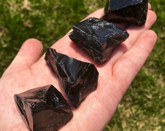 Black Obsidian Stone - Raw Black Obsidian Crystal from Mexico - Rough Obsidian Healing Crystal - Natural Rough Black Obsidian from Mexico