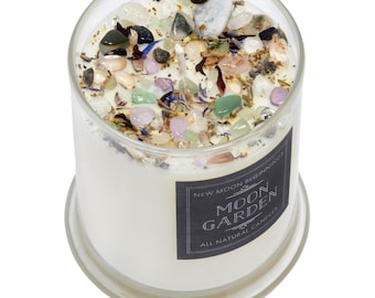 Maantuinkaars - Manifestatiekaars - Maanritueelkaars - Kristalkaars - Intentie- en energiekaars - 100% soja aromatherapiekaars