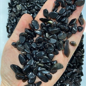Black Obsidian Crystal Chips 7mm to 10mm (1lb bag) Black Obsidian Stone Chips - Black Obsidian Chips - Black Obsidian Gemstone Chips