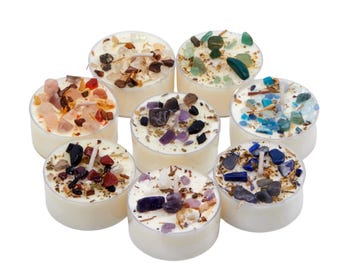 7 Chakra Tealight Candles - Chakra Crystal Candles - Seven Chakra Candle Gift - Spiritual Candles - Bonus Energy Cleansing Tealight!