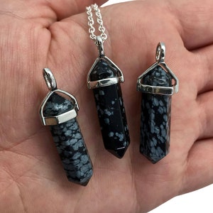 Snowflake Obsidian Necklace Snowflake Obsidian Pendant Healing Crystal Necklace Crystal Point Pendant Polished Snowflake Obsidian image 2